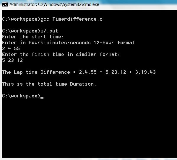 Time Difference Calculator C Program.