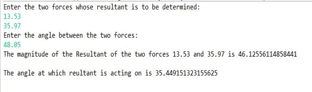 Java Math Example - Resultant of two Forces.