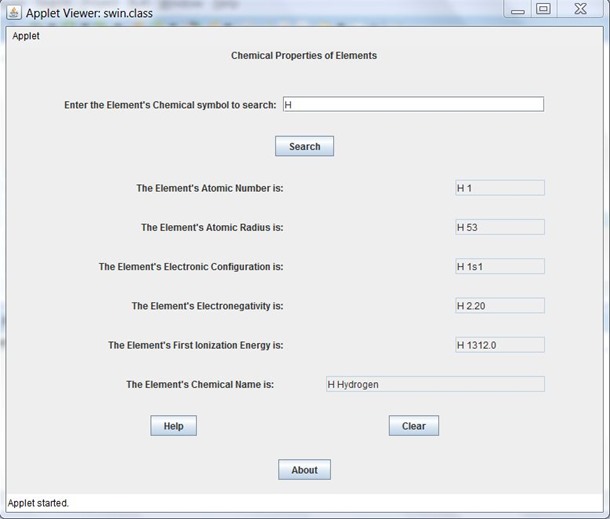 Java Swing GUI- Chemical Properties of Elements